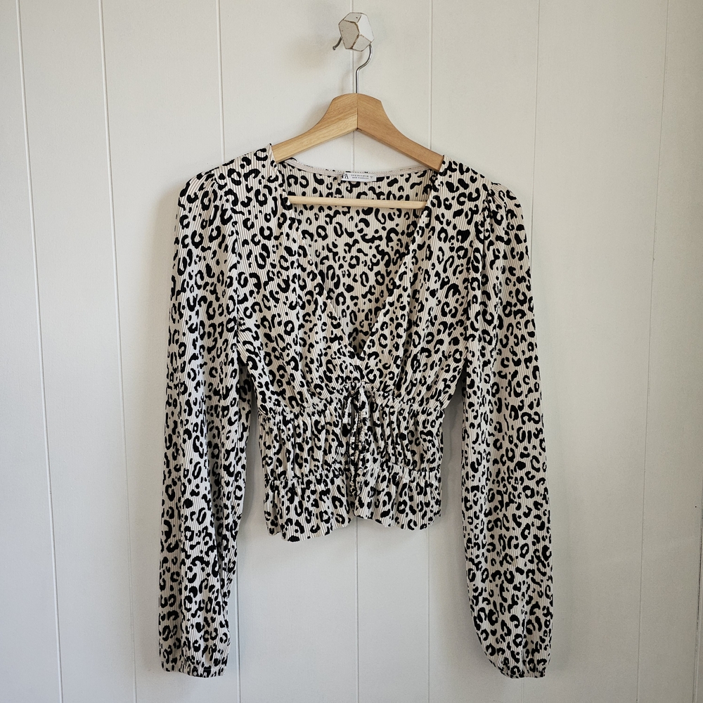 ZARA Leopard Tie-Front Blouse